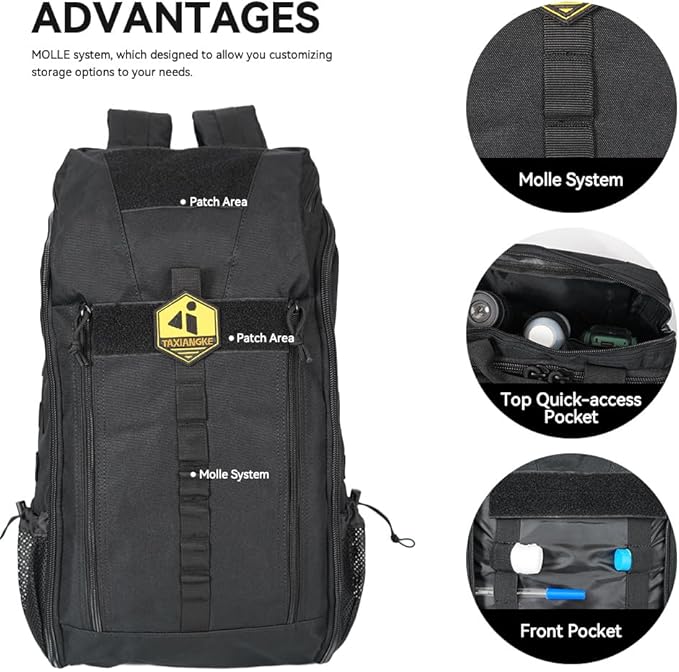 Hiking Backpack 25L for Men & Women, Waterproof Breathable Daypack, Lightweight Camping Backpacking Backpack with MOLLE System-Black