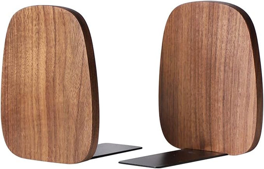 Muso Wood Book Ends for Shelves, Non-Skid Bookends for Heavy Books, Wooden Book Stopper for Home Office and Library (Walnut 1 Pair)