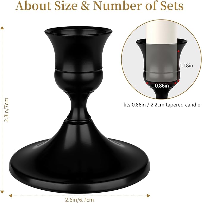Black Candle Holder Taper Candle Holders, Set of 9 Candlestick Holders Decor for Home Decor, Metal Taper Candleholder for Fall Thanksgiving Halloween Christmas Table Fireplace Decor (9, Black)
