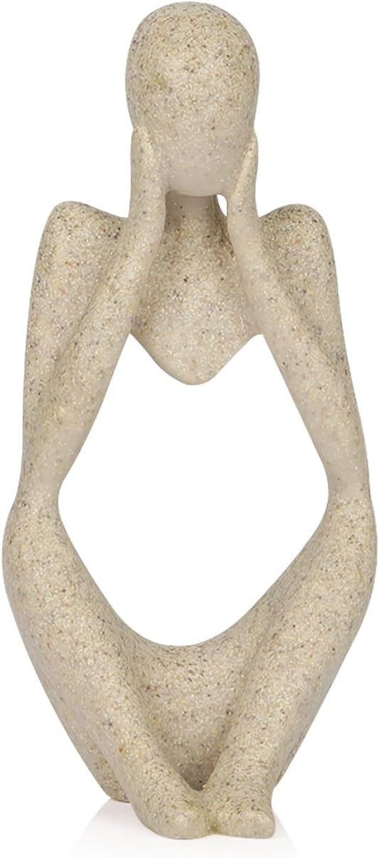 Sandstone Resin Thinker Style Abstract Sculpture Statue Collectible Figurines Home Office Bookshelf Desktop Decor (Small Sandstone, Focus)