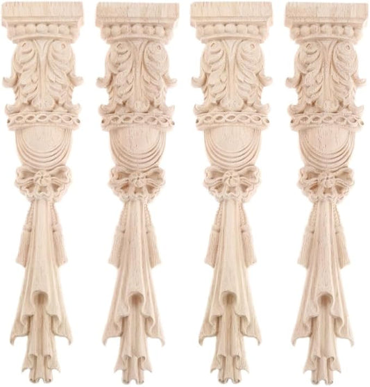 MUXSAM Wood Carved Appliques Onlays, Unpainted Carving Decals Mouldings Trim for Window Door Frame Rome Column Wall Mantel Dresser Fire Stove Surround Decor, 30x7cm/11.81"x2.76" (4-Pack)