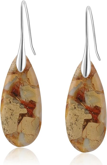 Natural Healing Stone Fishhoop Dangle Drop Earrings Statement Gold silver earrings