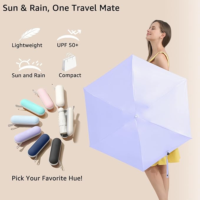 BAODINI Travel Mini Umbrella for Purse With Case Small Compact UV Sun Protection Sun Lightweight Tiny Pocket Manual Open Close Umbrella for Women Kids and Men