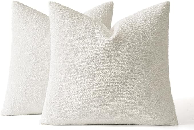 MIULEE 18x18 Inch Decorative Pillow Covers for Couch Bed Set of 2 Textured Boucle Neutral Winter Throw Pillows Christmas White Accent Solid Cushion Pillowcases Sofa Livingroom Home Decor