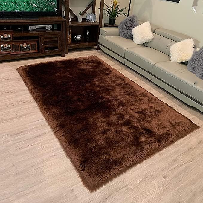 LAMBZY High Pile Super Soft Faux Sheepskin Rug (Brown, 3'x5')