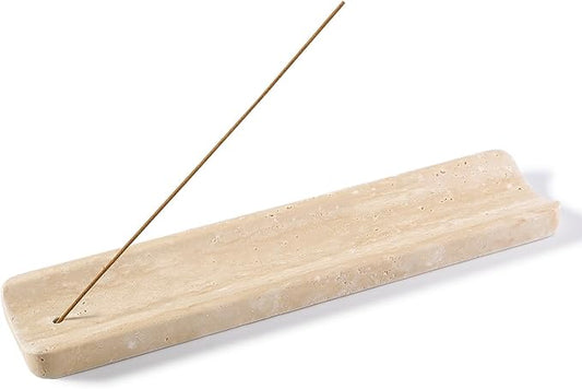 Koville Marble Incense Holder, Incense Holder for Sticks, Incense Sticks Holder Ash Catcher for Meditation Yoga SPA, Natural Stone Incense Burner, Home Table Decor (Travertine)
