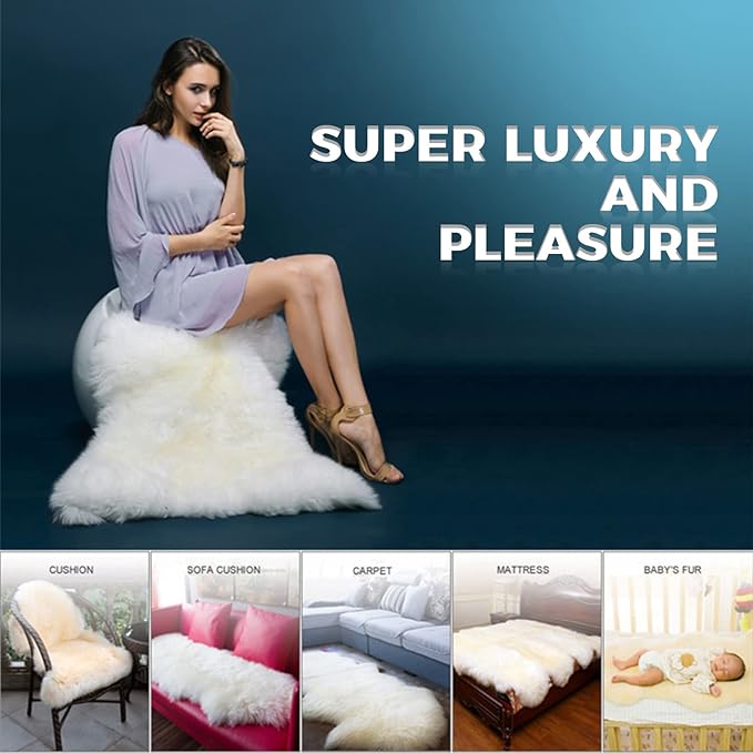WL&ALLEN Large Sheepskin Rug Genuine Thick and Lush 3 Inch Pile，Luxury Australian Pelts |Large Sheepskin Wool Area Rugs (Single Pelt 2'6" x 3'7",Grey Tip)