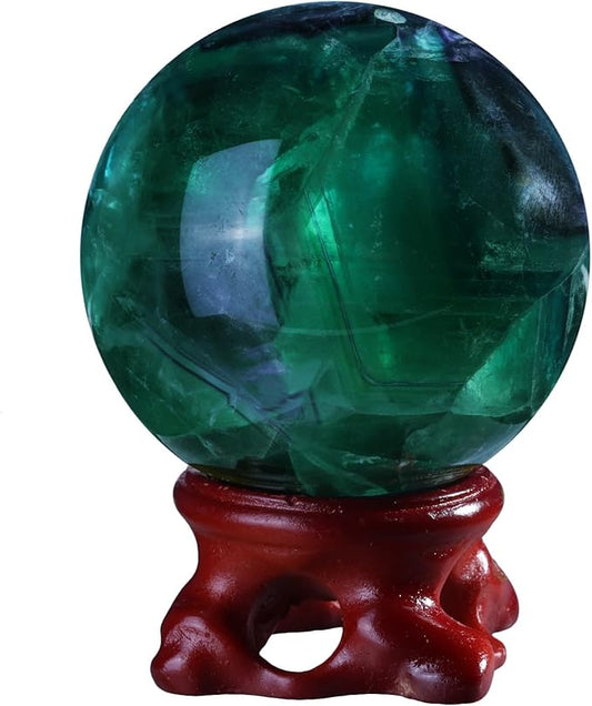 Nupuyai Natural Green Flourite Crystal Ball with Resin Stand, Healing Crystal Sphere for Home Decor 2.01"-2.36"(51mm-60mm)