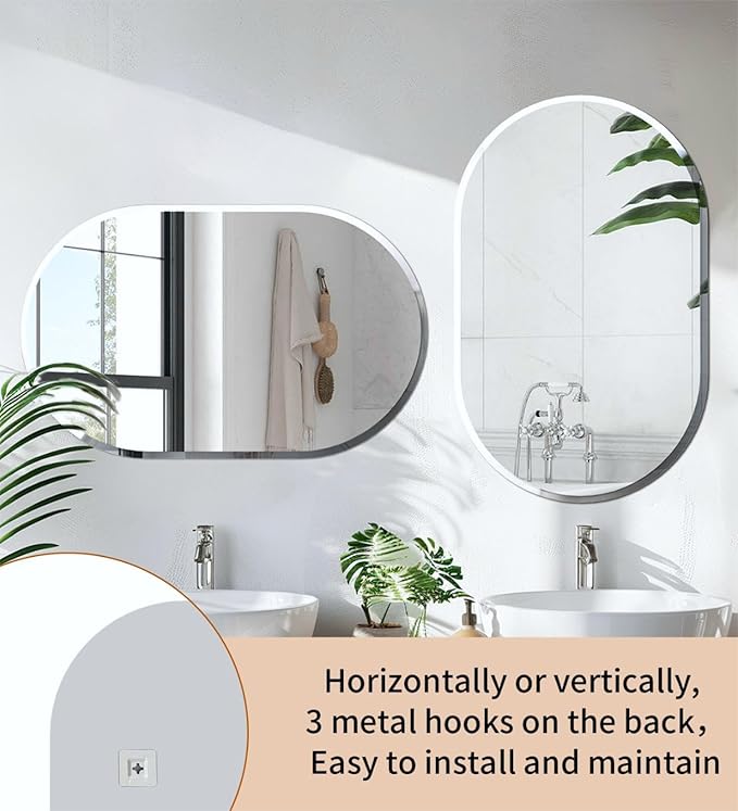 Frameless Oblong Wall Mirror: Decorative Oval Mirrored Glass Vanity with Beveled Silver Edge for Bathroom Bedroom Livingroom Dining Room Entryway Hallway, 50 x 24 inch