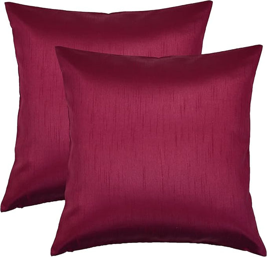 Aiking Home 20x20 Inches Faux Silk Square Throw Pillow Cover, Zipper Closure, Burgundy (Set of 2)