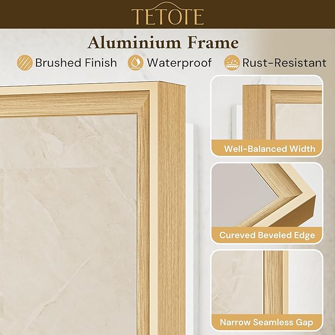 TETOTE 24 x 32 Backlit Bathroom Mirror Brushed Gold Metal Frame LED Light Vanity 3-Color White/Warm/Natural Stepless Dimmable Anti-Fog Backlight Mirror Wall-Mounted