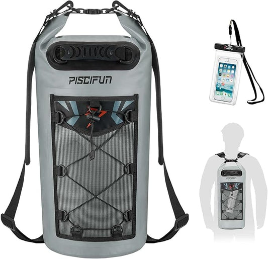 Piscifun Dry Bag, Waterproof Floating Backpack 10L/20L/30L/40L with Waterproof Phone Case for Boating, Kayaking, Fishing