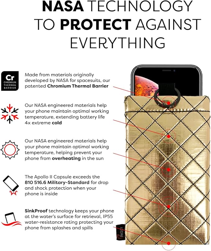 PHOOZY Apollo II Thermal Phone Case Cold Weather Insulated Pouch | Extends Battery Life 4X | NASA Tech Skiing Snowboard Accessories | Military Grade | Medium - Gold