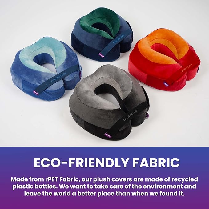 Cabeau Best Neck Pillow for Travel – Evolution Earth Deluxe – 360° Head, Neck and Chin Support for Sleeping – Sustainable Memory Foam - Removable, Washable Cover with Compact Carrying Case (Wind)