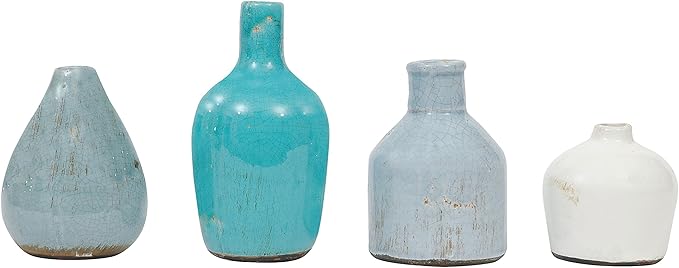 Creative Co-Op Blue & Ivory Terracotta Vases (Set of 4 Sizes) (Pack of 3)