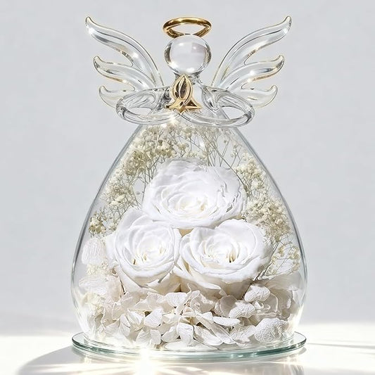 Beferr Valentines Day Rose Gifts for Her Women Mom Gifts for Birthday, Fresh Flowers for Delivery Prime Forever Preserved Rose in Glass Angel Figurine, for Grandma Wife Kids Daughter