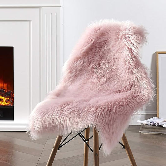 Ciicool Faux Sheepskin Rug Soft Faux Fur Rugs Pink Fluffy Rugs Chair Couch Cover Cute Fuzzy Rug for Girls Bedroom Floor Sofa Living Rroom 2x3 Feet