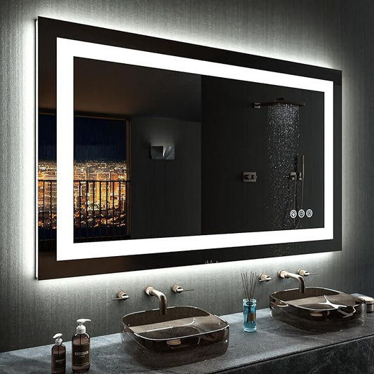 LOAAO 40”X30“ RGB LED Bathroom Mirror with Lights for Bathroom, Anti-Fog, Dimmable，Multiple Light Modes, RGB Backlit + Front Light, Memory Function, Tempered Glass