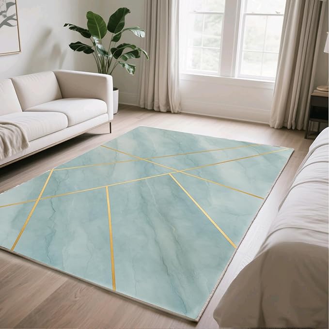 Minimalist Marble Rug - 3x5 Rug, Abstract Line Marble Rugs, Modern Geometric Entryway Rugs, Washable & Non Slip Carpet Home Decor
