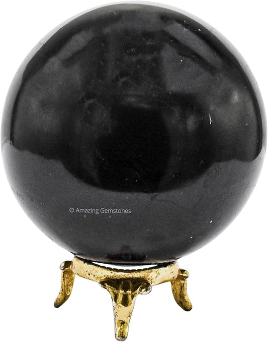 Amazing Gemstone Black Tourmaline Crystal Ball with Stand - 3" Inches Large Crystal Sphere Meditation Balls for Witchcraft and Decorative Balls