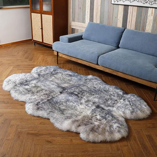 LLB Genuine Sheepskin Area Rug Wool Rug Fur Carpet Fluffy Shaggy Fur Rug for Living Room Kids Bedroom Real Sheepskin Throw Lambskin Rugs Sofa Mat Chair Seat Covers (Snow Grey, 4 x 6 ft Sheepskin)