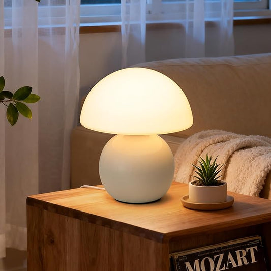 Small Mushroom Lamp,USB-Plug in Bedside Table Lamps with 3-Temperature LED Bulb Dimmable,Unique Cute Aesthetic Home Decor for Living Room/Bedroom/Entryway/Table Decor(Cream White)