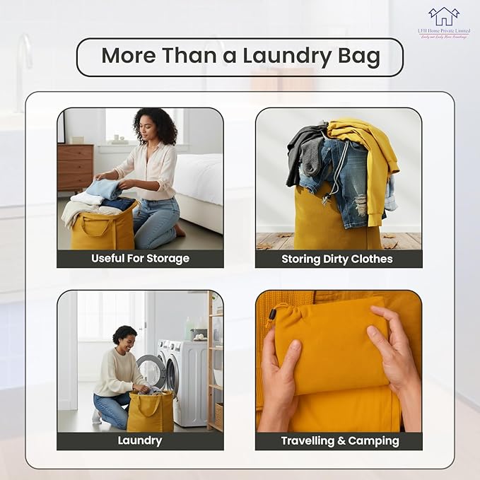 LFH Home Cotton Canvas Large Laundry Bag with Handle, Heavy Duty Drawstring Closure Washable Laundry Bags, School Travel, Home, Hotel, College Dorm, Organizer Sack, Toys Clothes 20x30-Yellow
