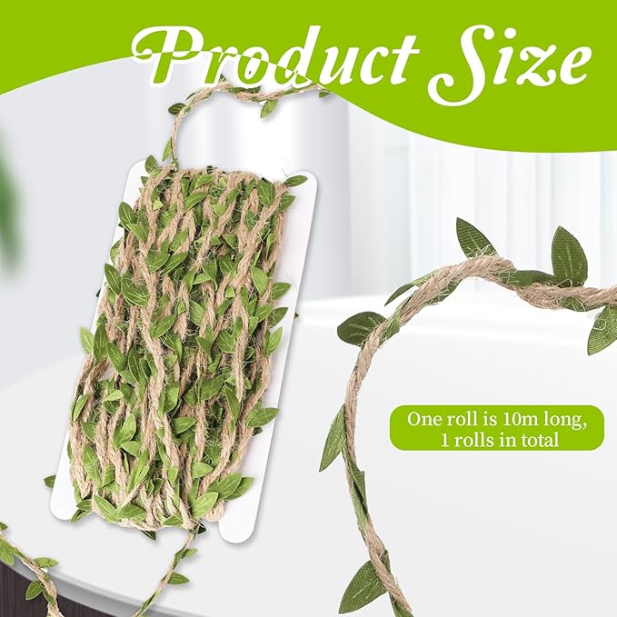 33 FT Artificial Vines Leaves String, Fake Hanging Plants Leaf Ribbon Leaf Vine Trim Foliage Rattan DIY Wreath Foliage Green Leaves for Party Balloon Wedding Garden Home Decoration & DIY Craft