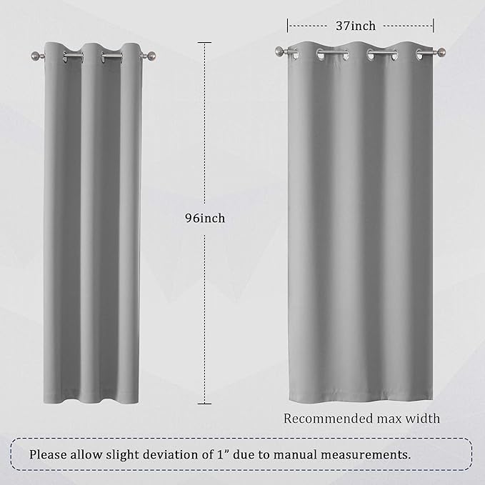 DUALIFE Ultimate Gray Blackout Curtain Panels/Drapes for Living Room 96 inch Length Solid Energy Efficient Room Darkening Bedroom Curtains Thermal Insulated Grommet Top 42x96 inch