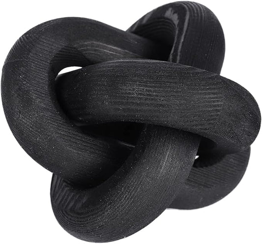 3-Link Wood Chain Link Decor, Coffee Bar Table Decor, Farmhouse Wood Chain Knot Boho Hand Carved Decorative Wood Link Chain for Entryway Dinning Table Bookshelf Tiered Tray Home Decor (Black)