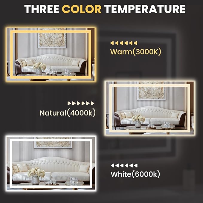 LOAAO 55"X40" LED Mirror for Bathroom, Lighted Bathroom Mirror with Lights, Anti-Fog, Dimmable, Memory Function, Easy to Install, Clear Reflectionn