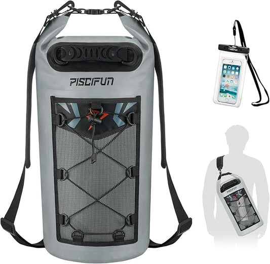 Piscifun Dry Bag, Waterproof Floating Backpack 10L/20L/30L/40L with Waterproof Phone Case for Boating, Kayaking, Fishing