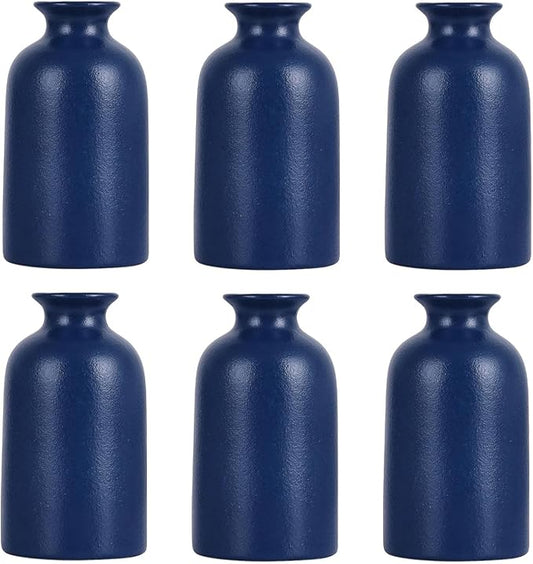 Blue Bud Vases Set of 6 - Mini Blue Ceramic Vases for Flowers, Modern Bud Vase for Table Decor, Boho Small Vase for Home Decor, Centerpieces in Bulk for Wedding, Home, Table, Party Decor