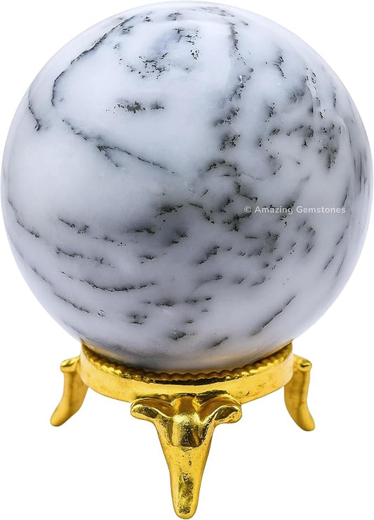 Amazing Gemstone Dendrite Opal Crystal Ball with Stand - 1.5 Inches Crystal Sphere Meditation Balls for Witchcraft and Decorative Balls