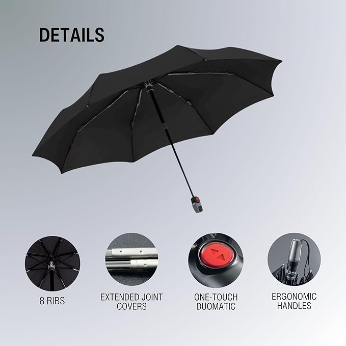 Knirps T.200 Duomatic Compact Rain Umbrella in Fog– Wind Tunnel Tested to 93 mph, Aluminum Steel Fiberglass Frame, 38in Canopy, OEKO-TEX, High-Performance Automatic Travel Umbrellas