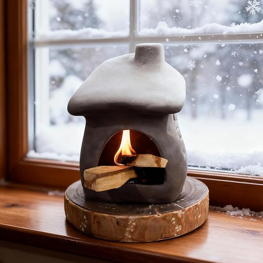 Tall Snow-Roofed Ceramic Palo Santo Burner - Mini Chiminea Incense Holder with Stable Base, Ideal for Smudging Sage & Burning Incense Cones, Perfect for Meditation, Yoga, Altars, Home Decor