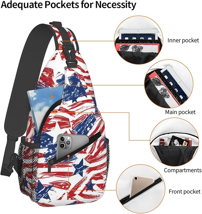 GJXFLSY American Flag Print Sling Backpack Crossbody Bag Casual Chest Bags Travel Hiking Daypack Shoulder Bag for Women Men