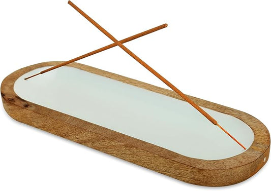 Hand Painted White Incense Holder,Wooden Incense Burner,Ash Catcher, Incense Tray 11x4x1.5 Inches, Best for Home Fragrance-Aesthetic Room Décor