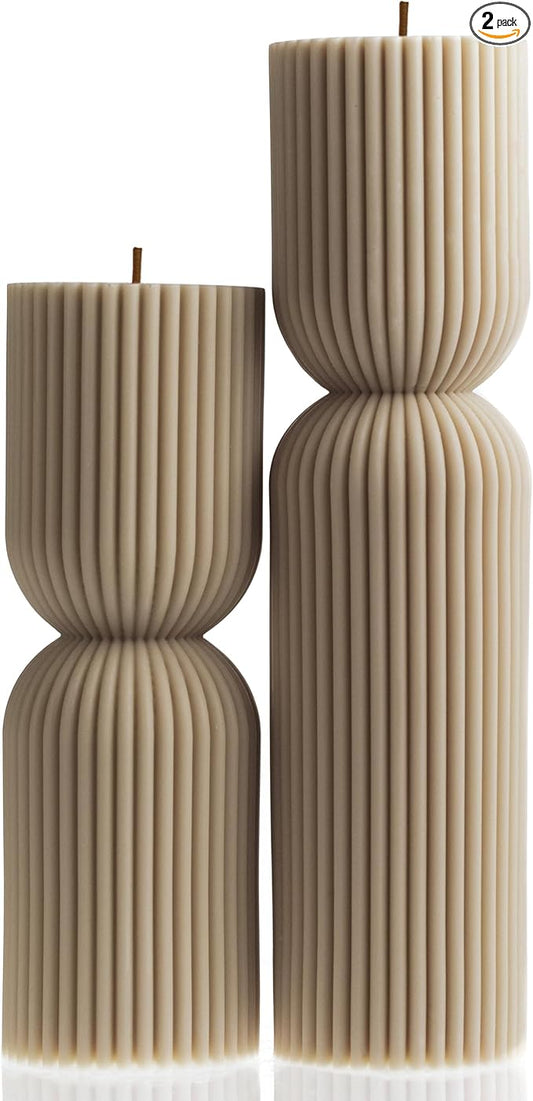 LAWA Hourglass Pillar Candle - Large Beautiful Handmade Pillar Scented Soy Wax Candle Elegant Bubble Aesthetic Candle Housewarming Gift Home Room Shelf Decor Idea Moon Gray (Set of 2)