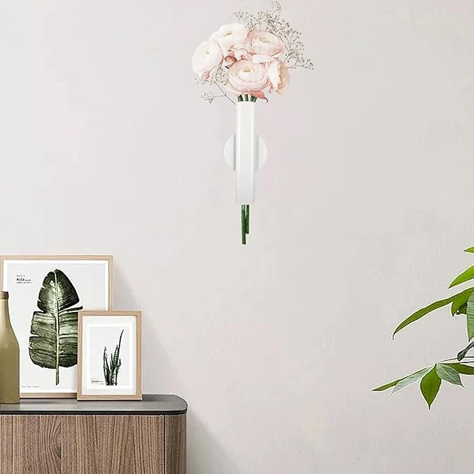 7" Wall-Mounted Flower Tube, Top/Bottom Open Vase, Wall Metal Flower Tube Decoration Holder for Flower Display, Home Office Living Room Bedroom Decoration with Adhesive Material, 2pcs(White)