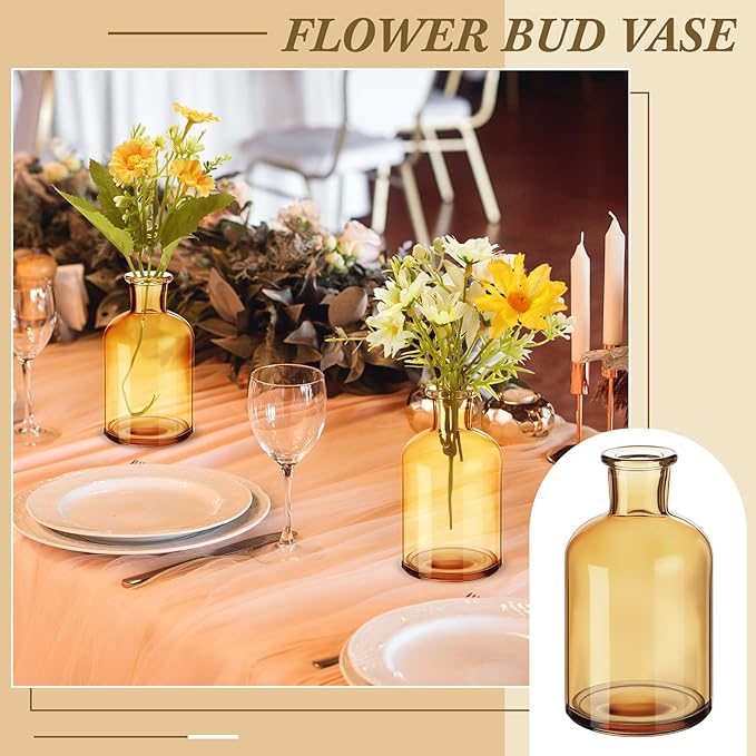 Lallisa 30 Pcs 4 Inches Small Glass Bud Vases Bulk Mini Flower Vases for Centerpieces Decorative Glass Bottles Vintage Rustic Decoration for Wedding Dining Table Home Decor (Amber)