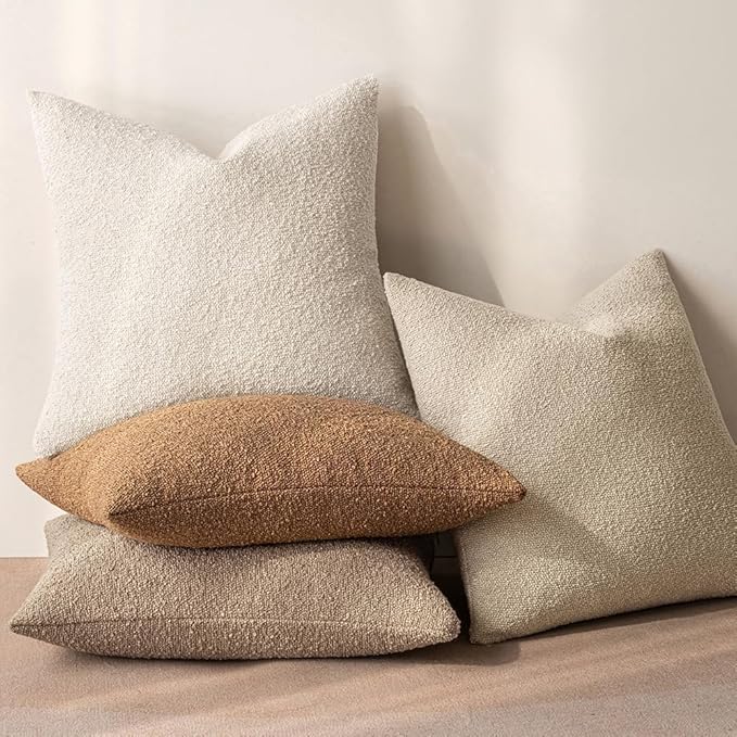 MIULEE Textured Boucle Throw Pillow Cover Beige Accent Solid Lumbar Pillow Case Decorative Soft Pack of 1 Couch Cushion Chair Sofa Bedroom Livingroom Home Decor,20.x14 Inch