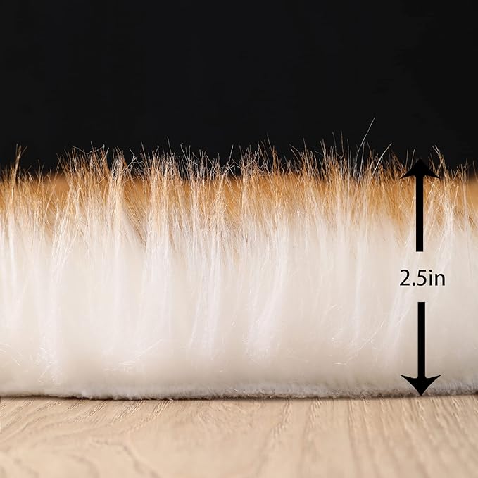 Fluffy Faux Fur Rug White Yellow Sheepskin Area Rug,4x6 Ft Ultra Soft Shaggy Plush Rug for Bedroom Bedside Living Room Nursery Kids Room