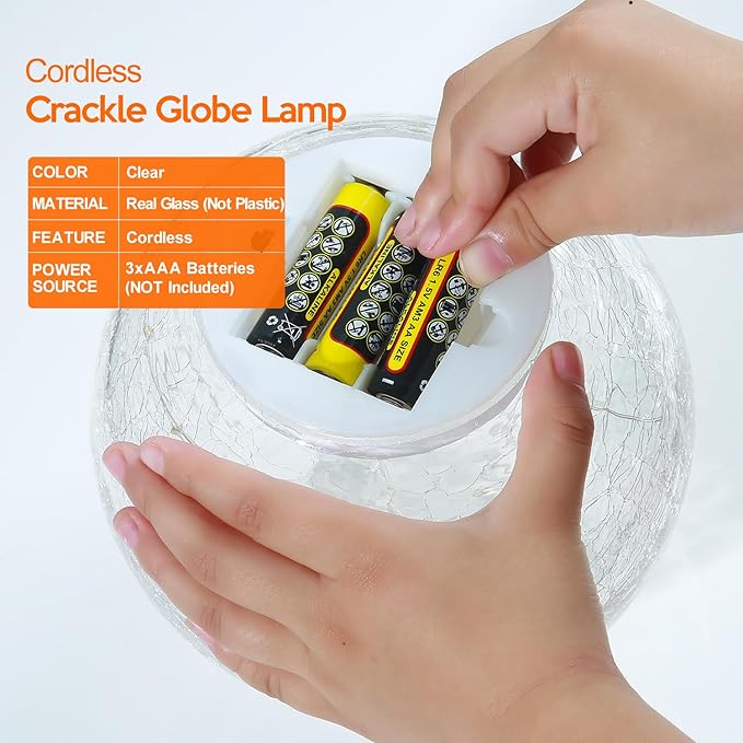 Crackle Globe LED Lamp Battery Operated, Lighted Glass Orb for Festival Christmas Decoration, Gold Mercury Glass Ball Light for Living Room Indoor, Glowing Night Light Ball Lamp, Sphere Table Lamp