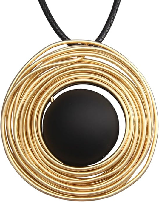 Leather Necklace for Women Boho Choker Necklace Long Cord Leather Pendant Bohemian Neckalce Vintage Alloy Pendant Leather Rope Necklace Wooden Necklaces for Women