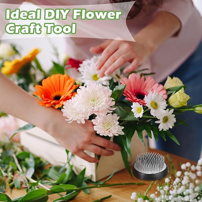 Sliner 16 Pieces Floral Frogs Round Flower Holder Japanese Ikebana Vase Kenzan Flower Arranger Floral Fixed Tools Pin for Arrangement Home DIY Craft(Silver,1.57 Inch)