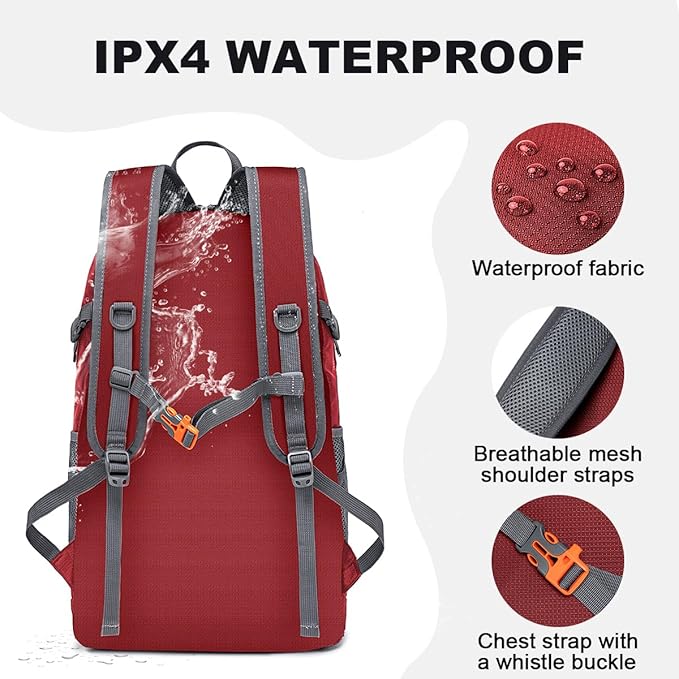 MIYCOO Backpack - Ultra Lightweight Packable Backpack for Travel Camping, 20L Hiking Back Pack Waterproof Foldable Daypack for Men Women Red
