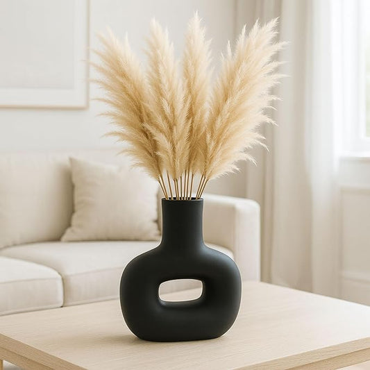 Sagebrook Home Modern Stoneware Vase - Matte Dolomite Decorative Accent for Home, Office & Living Room - Contemporary Minimalist Design - 8" Black