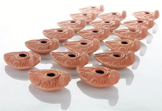 Lot of 18 Ancient Biblical Antique Replica Israel Judaica Olive Oil Lamp Burgundy Terra Cotta