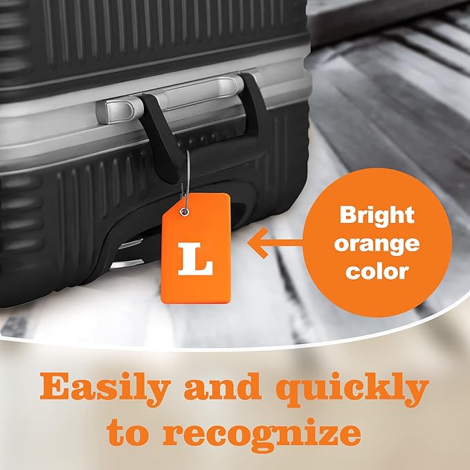 Gostwo 2 Pack Silicone Luggage Tags for Suitcases, 26 Initial Letter Baggage Labels Handbag School Bag Suitcase Instrument Tag with Stainless Steel Loop(Orange)(Letter L)